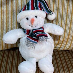Commonwealth Snowman Plush Toy Striped Hat Scarf 14" Christmas Holiday Stuffed